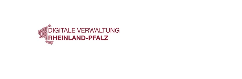 Logo der Veranstaltung „Digitale Verwaltung Rheinland-Pfalz“ in Dunkelrot auf weißem Hintergrund. Links neben dem Schriftzug befindet sich eine stilisierte grafische Darstellung der Landesform von Rheinland-Pfalz.