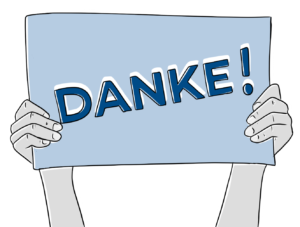 Hände mit Schild, auf dem Danke steht