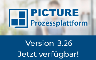 Symbolbild mit Logo der PICTURE-Prozessplattform und Text: "Version 3.26 jetzt verfügbar"