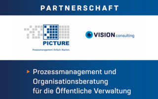 Bild mit den beiden Logos der PICTURE GmbH und VISION Consulting und Text: Partnerschaft. Prozessmanagement und Organisationsberatung für die öffentliche Verwaltung