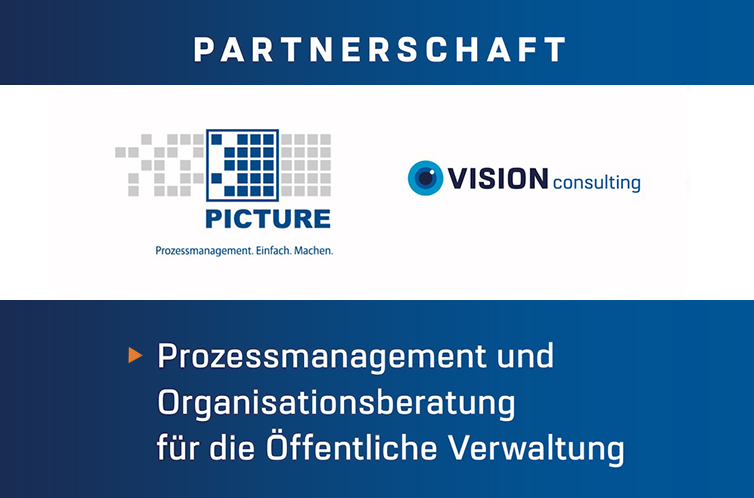 picture-vision Bild mit den beiden Logos der PICTURE GmbH und VISION Consulting und Text: Partnerschaft. Prozessmanagement und Organisationsberatung für die öffentliche Verwaltung