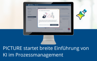 Monitor mit der PICTURE-Prozessplattform und einem KI-Assistenten zur automatischen Prozesserstellung auf dem Bildschirm.